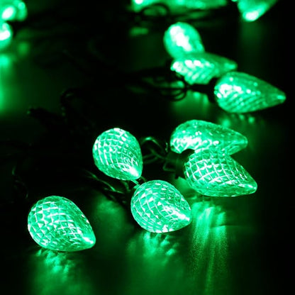 Brizled C9 Green String Lights, 16ft 25 LED Faceted Christmas Light Connectable, 120V UL Certified Roof Lights, Indoor Outdoor Xmas Tree Lights for Halloween Christmas St. Patrick's Day Party Garden