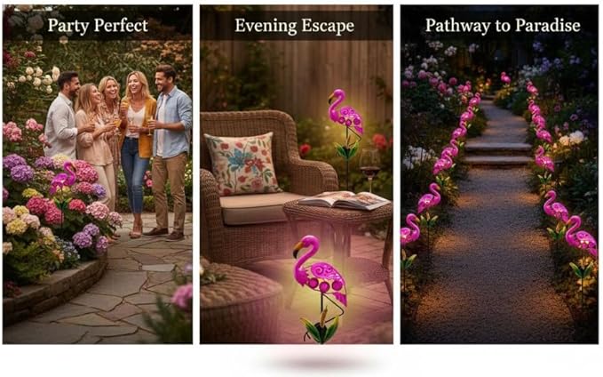Flamingo Solar Pathway Lights, 36.2 In Metal Waterproof Garden Decor, For Lawn, Yard, Patio, Outdoor Solar Lamp