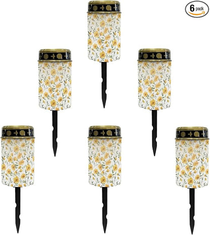 Floral Yellow Solar Pathway Lights,Waterproof Solar Garden Lights Outdoor Solar Walkway Lights Landscape Decoration Lighting for Yard,Walkway,Patio,Driveway