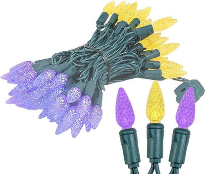 Novelty Lights 24FT 70 LED C6 LED Christmas String Lights, Commercial Grade LED String Lights, Permanent Christmas Lights, Outdoor Tree Decorations (Purple/Yellow)