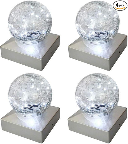 SUNNYPARK Solar Post Lights - Outdoor Post Cap Light for Fence Deck or Patio Garden Decoration- Solar Powered Gazing Ball Caps, LED Lighting, Lamp Fits 4x4 - White 4 Pack