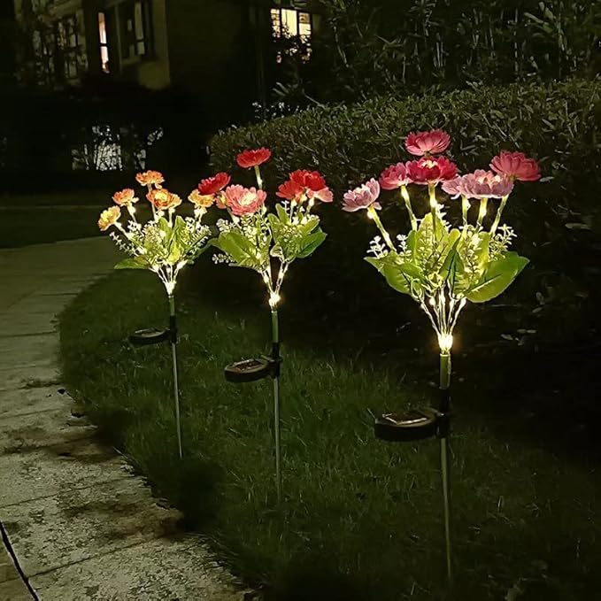 Outdoor Solar Lights Garden Lights Snow Lotus Flowers Solar Powered Waterproof Outdoor Lights for Garden Patio Yard Pathway Decoration,2 Pack