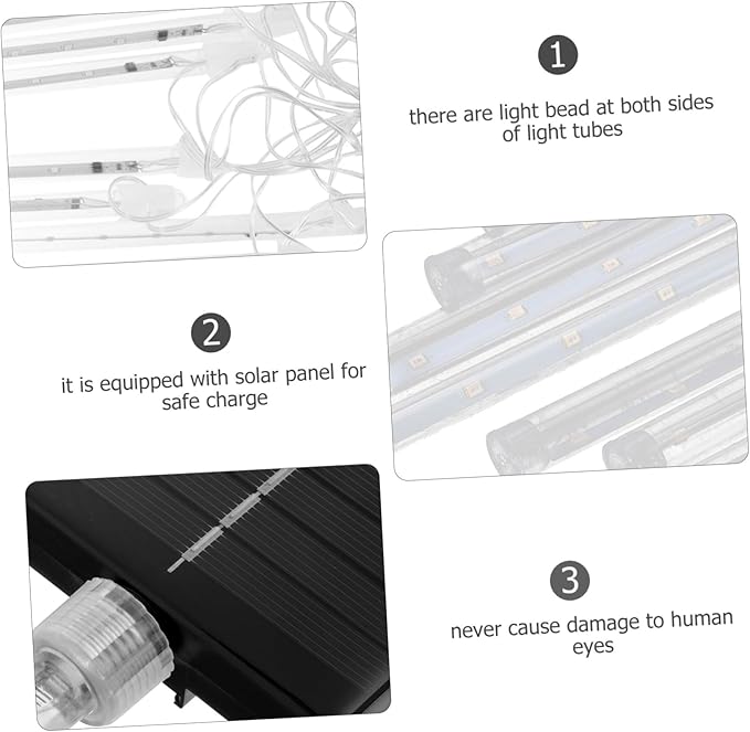 ARTIBETTER 1Set Meteor Shower Lights Solar Operated Tubes Fairy String Light Decoration for Outdoor Wedding Party LED with Lighting Modes Energy Efficient Solar Panel