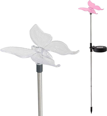 Outdoor Waterproof Color Changing Solar Garden Stake Light with Vivid Butterfly Figurine, LED Garden Landscape In-ground Path Light for Yard Lawn Halloween Christmas Decorations Flower Beds 2 Pack