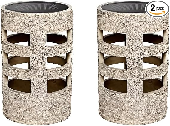 Solar Path Lights Outdoor 2 Pack, Decorative Pattern Lighting, Auto On/Off Dusk to Dawn, Waterproof Solar Landscape Lights, Modern Resin Garden Lights for Yard Patio Walkway (Gray)