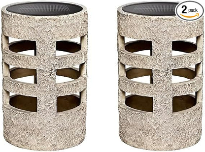 Solar Path Lights Outdoor 2 Pack, Decorative Pattern Lighting, Auto On/Off Dusk to Dawn, Waterproof Solar Landscape Lights, Modern Resin Garden Lights for Yard Patio Walkway (Gray)