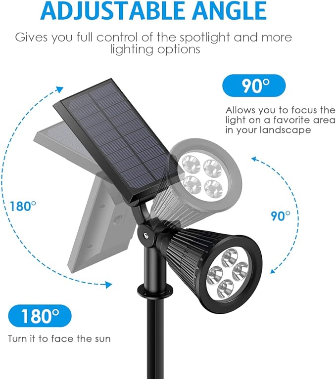 AMIR Solar Spotlights Outdoor Upgraded, Waterproof 1 Pack Security Landscape Lights 4 LED, Adjustable Solar Garden | Lumora