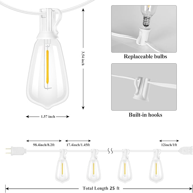 Brightever Outdoor String Light 25 FT, ST38 Patio Lights with 13 Edison Bulbs, Waterproof Connectable Hanging | Lumora