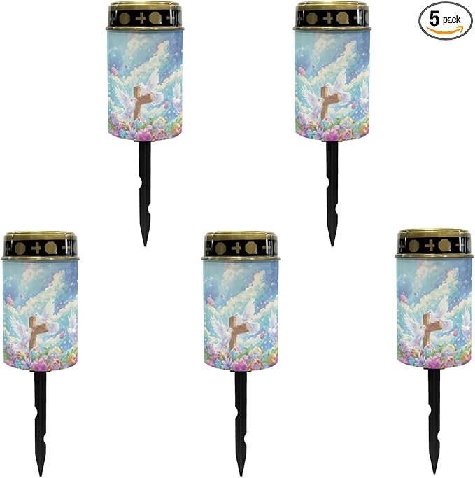 Outdoor Solar Garden Stake Lights,Easter Eggs Cross Peace Dove LED Warm White Lantern Solar Pathway Lights Landscape Lighting for Yard Patio Solar Walkway Lights for Outside Stoplight
