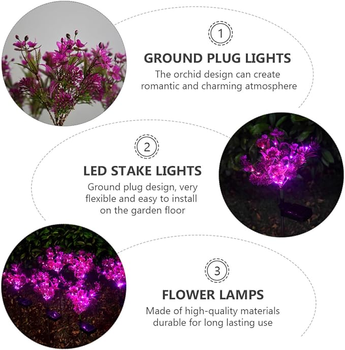 Gadpiparty Solar Garden Path Lights 2pcs, Waterproof LED Butterfly Orchid Lawn Stakes, Stylish Outdoor Decorative Landscape Lighting for Patio and Yard