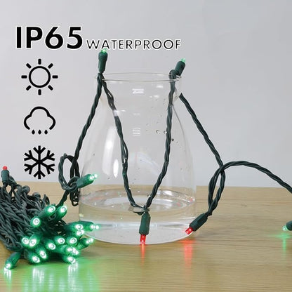 LAMPHOME Red and Green Christmas String Lights,200LED (4pk of 50L) Connectable Waterproof String Lights Green Wire, Xmas Vintage Decorations for Indoor Outdoor Party Yard Garden Decor,Commercial Grade