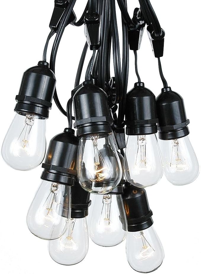 Novelty Lights 100 Feet, 50 Suspended E26 Sockets, S14 String Light Set with Clear Incandescent Bulbs, Heavy Duty | Lumora