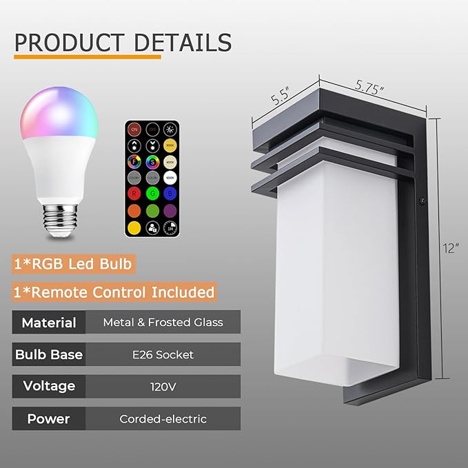 Modern Outdoor Wall Lights, Front Porch Lights Wall Mount with White Frosted Glass, Black Exterior Wall Lamps for | Lumora