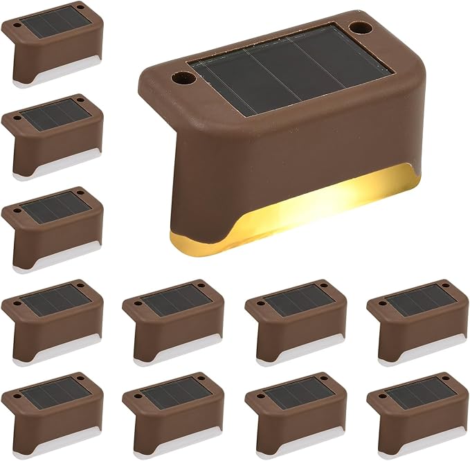 XhuangTech Solar Fence Lights Outdoor Garden, 12 Pack Solar Step Lights, Waterproof Deck Lighting for Stairs, Steps, Yard, Patio, Pathway, Gutter, Wall Decoration Ambient Light (Warm White Light)