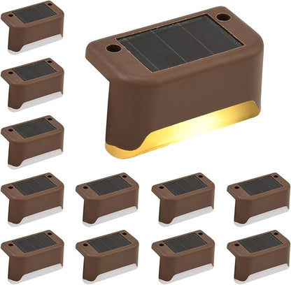 XhuangTech Solar Fence Lights Outdoor Garden, 12 Pack Solar Step Lights, Waterproof Deck Lighting for Stairs, Steps, Yard, Patio, Pathway, Gutter, Wall Decoration Ambient Light (Warm White Light)