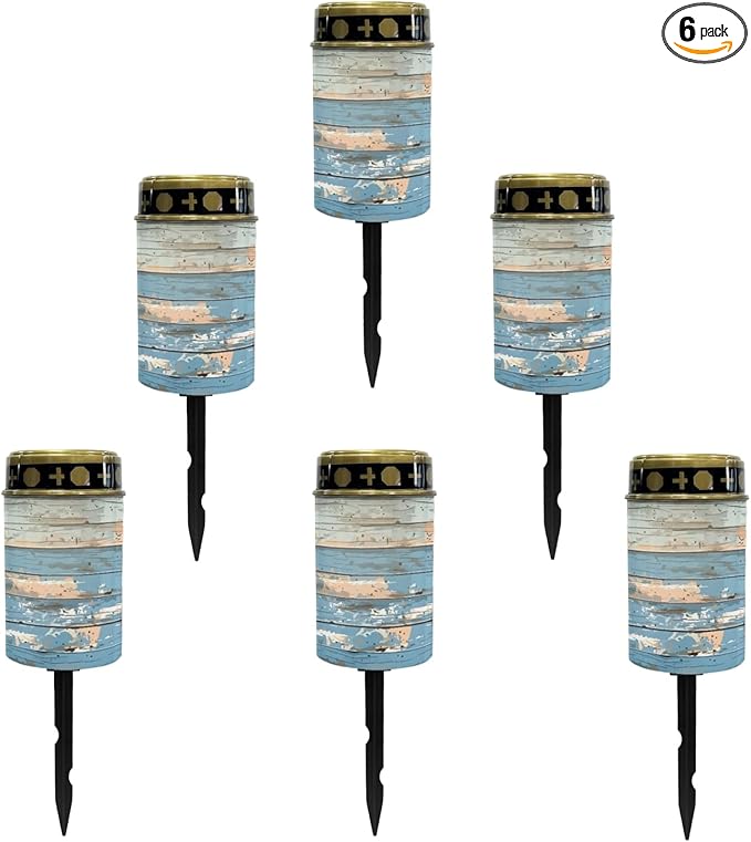 Blue Wood Grain Cemetery Lights - Solar-Powered Outdoor Pathway Lights for Gravesite, Driveway, Landscape - Waterproof, Flameless