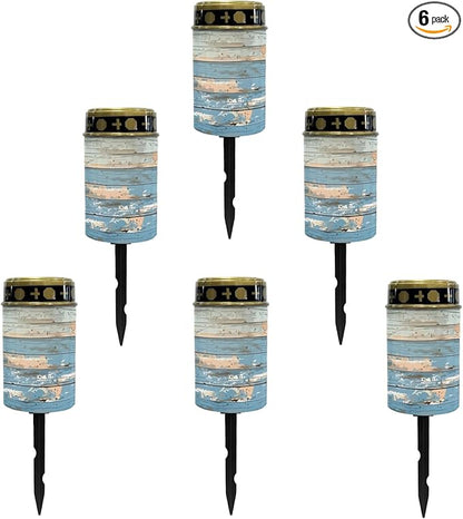 Blue Wood Grain Cemetery Lights - Solar-Powered Outdoor Pathway Lights for Gravesite, Driveway, Landscape - Waterproof, Flameless