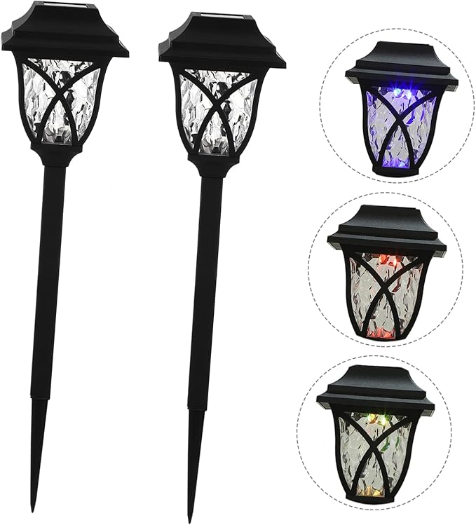 Tofficu 4pcs Solar Pathway Lights Outdoor LED Garden Lighting Patio Landscape Lamps with Warm and Blue Glow for Decoration