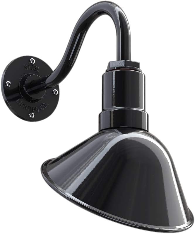 Steel Lighting Co. Venice Store Sign Light | for Outdoor Restaurant Accent Wall | 9 inch Dome | 11 inch Gooseneck | Made in America | Black Exterior/White Interior