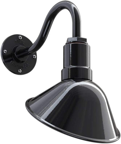 Steel Lighting Co. Venice Store Sign Light | for Outdoor Restaurant Accent Wall | 9 inch Dome | 11 inch Gooseneck | Made in America | Black Exterior/White Interior