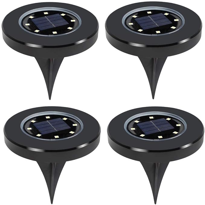 Ulalaza 4Pcs Solar Ground Lights 8 LED Waterproof Outdoor Garden Lights for Yard Driveway Lawn Pathway (White) | Lumora