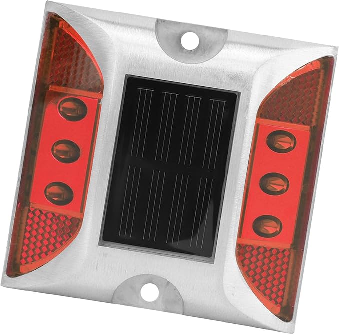 Walfront LED Ground Light Solar Deck Lights for Driveway Pathway Garden, Cast Aluminum Outdoor Light with 1000m Visibility Automatic OnOff for Sidewalk Yard (Red)