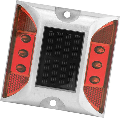 Walfront LED Ground Light Solar Deck Lights for Driveway Pathway Garden, Cast Aluminum Outdoor Light with 1000m Visibility Automatic OnOff for Sidewalk Yard (Red)