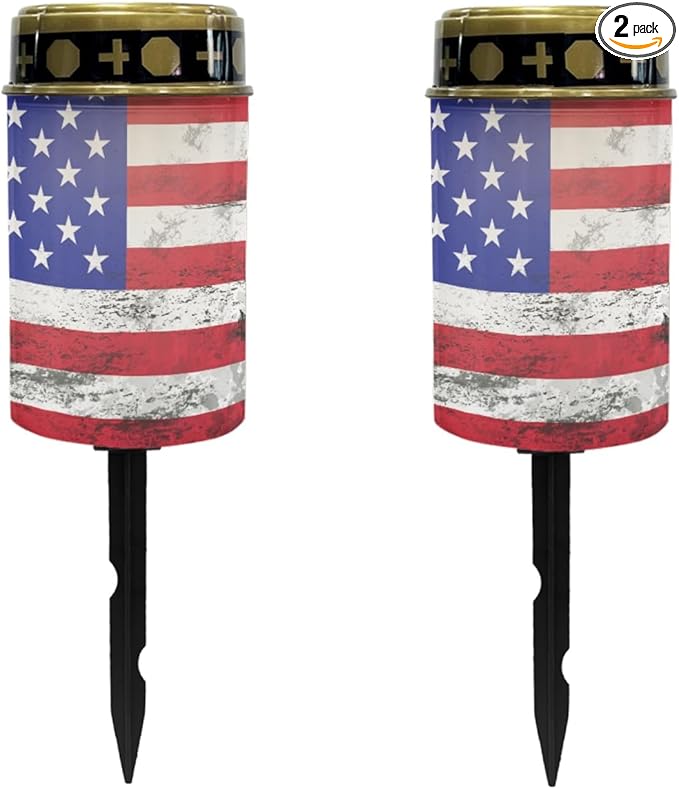 US Flag Outdoor Solar Lights,Solar Stake Lights Waterproof Solar Garden Lights Landscape Lighting Solar Pathway Lights Solar Lantern Outdoor Powered-Warm White