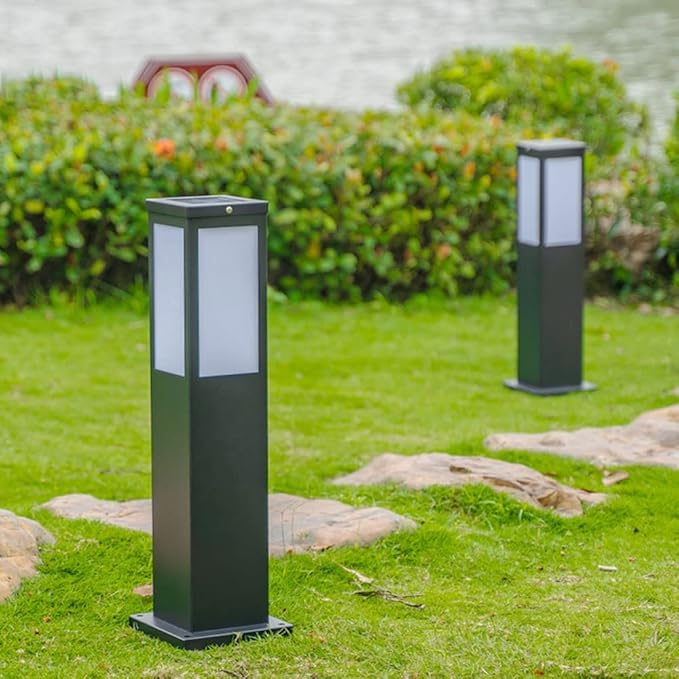 Outdoor Solar Pathway Lights, Modern 23.6in LED Landscape Bollard Lamp with Remote Control, Dual Color Temperature Garden Post Lighting for Driveway Patio Yard Decoration