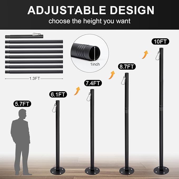 4 Pack 10 Ft String Light Poles for Outdoor String Lights, Heavy Duty Metal Outdoor Light Poles for Deck, Backyard | Lumora