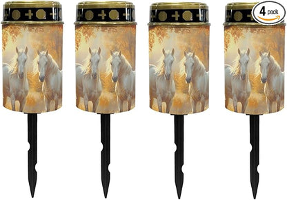 Horse Solar Garden Lights Waterproof Solar Pathway Lights Outdoor Solar Lantern Stake Lights Autumn Leaves Outdoor Decorative for Yard Patio Spotlight Driveway