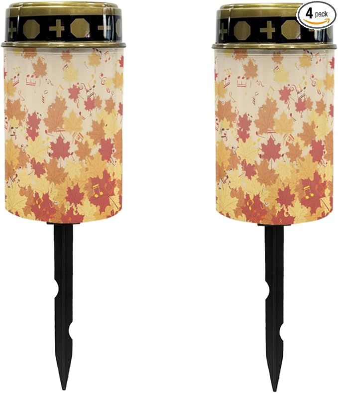 Autumn Fall Maple Leaves Solar Lights Outdoor for Walkway Solar 4 Pieces Pathway Lights Waterproof Solar Lantern Landscape Lighting