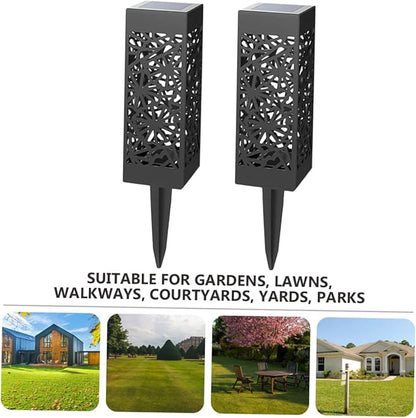 Garneck 2pcs Hollow Solar Lawn Lights Outdoor Garden Stake Lamps Warm/White Light Waterproof Landscape Lighting for Pathway Yard and Driveway