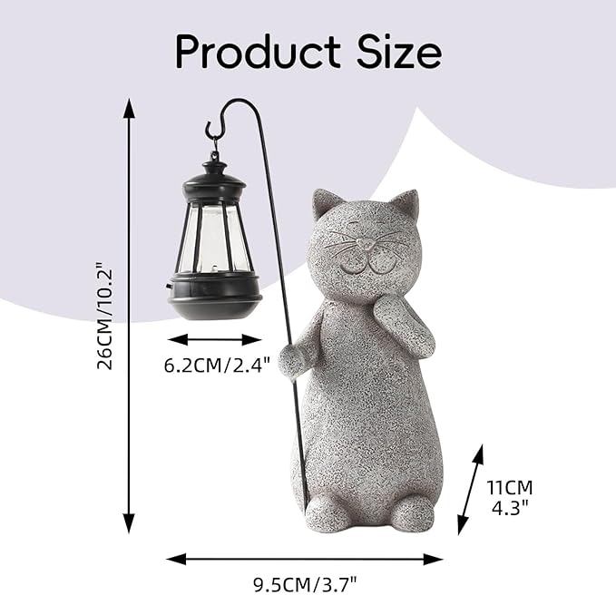 Garden Decor Solar Statue Lights, Outdoor Statues Cat with Solar Lantern, Resin Cats Figurine for Patio Lawn Front Porch Yard Decoration - Housewarming Birthday Gifts for Mom Grandma Women