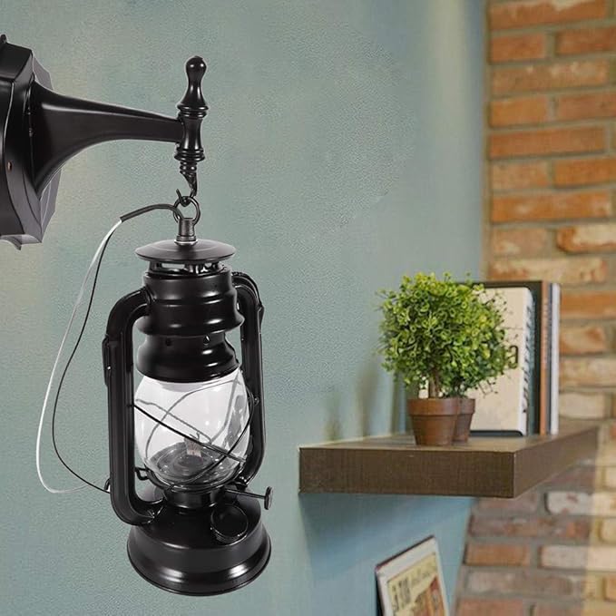 FIKNEE Rustic Wall Lantern Light - Retro Antique Vintage Lamp - Porch & Outdoor Wall Sconce - Black