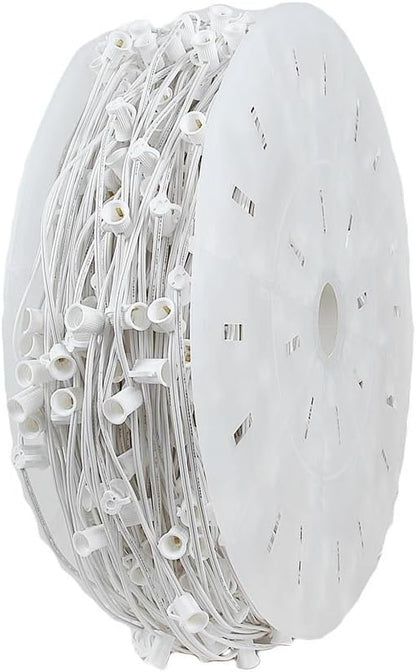Novelty Lights 1,000 Feet C7/E12 Socketed Wire Spool, 24 Inch Spacing, White Wire 10 Amp SPT-2 Commercial Grade Reel for Cutting Custom Lengths, Indoor/Outdoor Holiday Patio Pergola Lighting