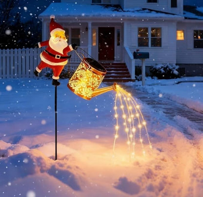 Christmas Solar Santa Kettle Lights - Colorful LED Outdoor Pathway Decor, Solar-Powered Yard Patio Ground Lamp (1PC Warm White)