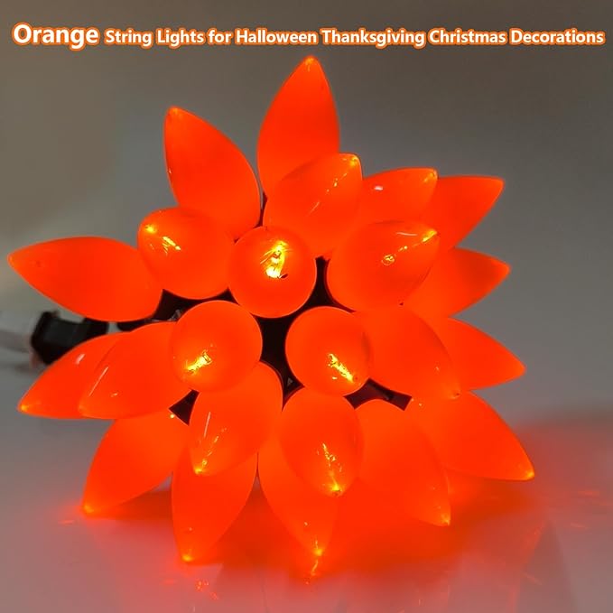 25Ft LED Orange Christmas Lights, C9 Outdoor Christmas Light 25 LED Orange Bulb Lights, Connectable Fall Decor String Light for Thanksgiving Autumn Xmas Halloween Decoration