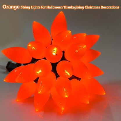 25Ft LED Orange Christmas Lights, C9 Outdoor Christmas Light 25 LED Orange Bulb Lights, Connectable Fall Decor String Light for Thanksgiving Autumn Xmas Halloween Decoration
