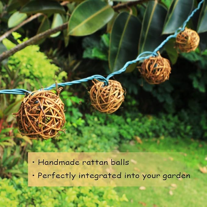 ACRAFT Handmade Dark Brown Rattan Ball String Lights Plug in Fairy Lights for Indoor Outdoor Patio Garden Balcony | Lumora