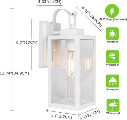 GRUENLICH Outdoor Wall Lantern, Wall Sconce for Porch Lighting Fixture, E26 Base Max 60W, Metal Housing Plus Glass, White Finish, Bulb Not Included, 1-Pack