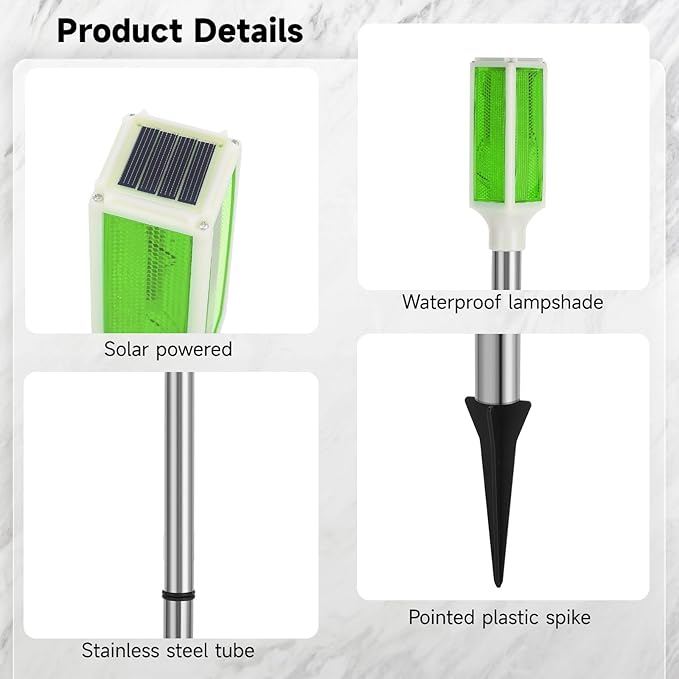 Joyibay 5 PCS Solar Powered Driveway Markers, Solar Warming Landscape Lights, Solar Outdoor Driveway Lights, Landscape Driveway Reflectors on Poles for Snow Road Yard (Green)