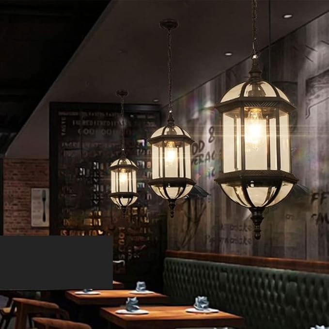 Rustic Outdoor Hanging Lamp Retro Waterproof Lantern Pendant Light Farmhouse Vintage Industrial Aluminum Chandelier for Porch Patio Loft Restaurant Bar Cafe Entryway Gazebo