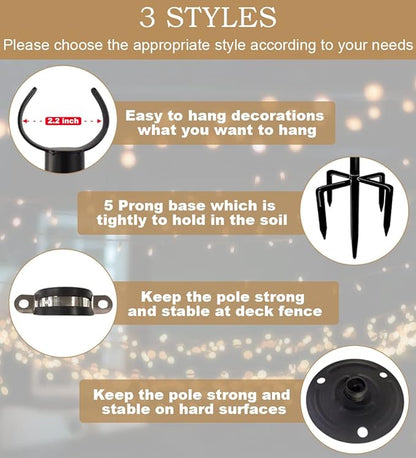 10ft String Light Poles for Outdoors, Outside Light Poles for Hard Ground Surface, Backyard, Patio, Outdoor Lighting, Matte Black, 1 Pack