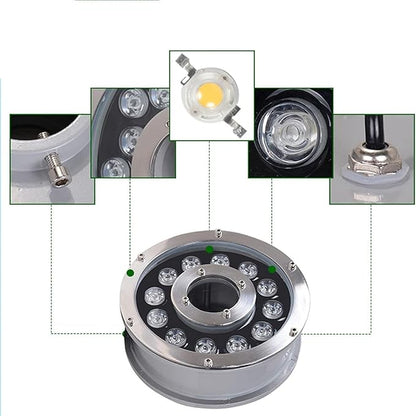 LED Ring Fountain Light - RGB Underwater Light, 12/24V Submersible Underwater Landscape Spotlight, IP68 Waterproof Middle Hole Swimming Pool Light, for Fountain/Landscape Decoration(12w,24V)