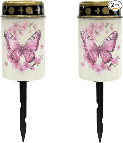 Pink Butterfly Outdoor Solar Lights LED Lantern Solar Garden Stake Lights Solar Powered Fairy Lights for Outside Cherry Blossom Solar Walkway Lights for Women Ladies,Warm White