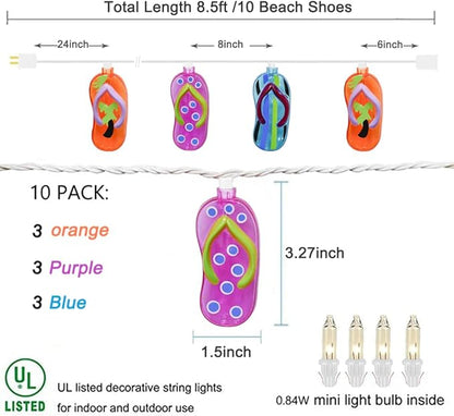 GOOTHY 8.5Ft Tropical Beach Themed Decorations Slipper String Lights with 10 Colorful Flip Flop, Outdoor Beach Flip Flop String Lights for Summer Camp Tent Wedding Holiday Party Garden Bedroom Decor
