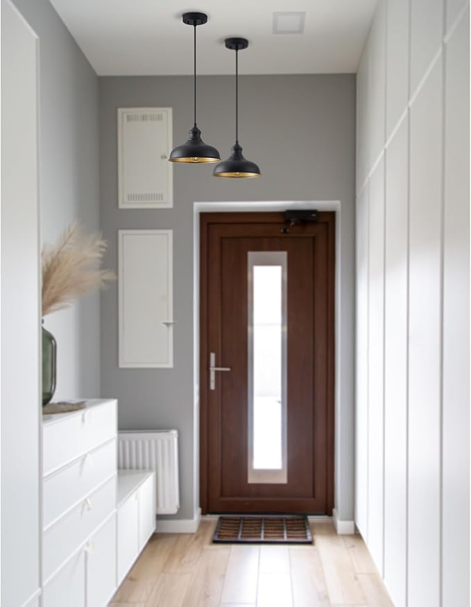 10in Dome Outdoor Pendant Barn Lights Black Kitchen Island Pendant Lamp with Brass Interior, Hallway Porch Ceiling | Lumora