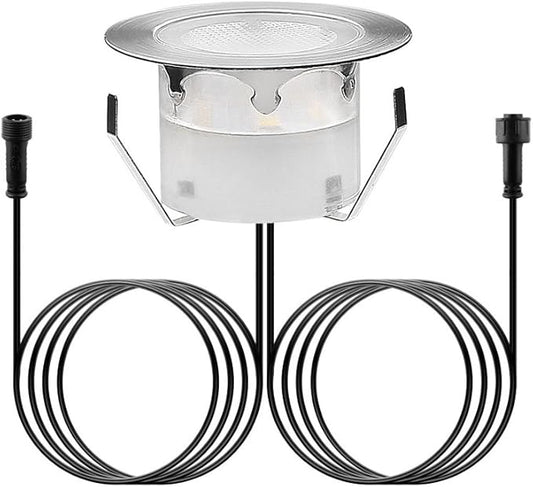 1 Pack Led Deck Lights Outdoor Waterproof Low Voltage Stainless Steel 1W Outdoor Yard Garden Decoration Lamps Landscape Pathway Patio Step Stairs LED In-ground Lights Silver Border(Warm White)
