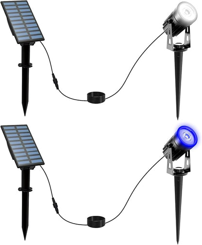 T-SUNUS 2 Pack Solar Landscape Spotlights, Solar Garden Spot Light IP65 Waterproof 9.8ft Cable, Separated Solar Panel, Garden Driveway Pathway Pool Area(White 6000K & Blue)